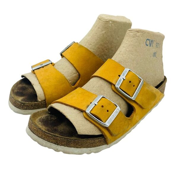 Birkenstock Apricot Leather Arizona Soft Footbed Sandals Sz 6 - Picture 1 of 7